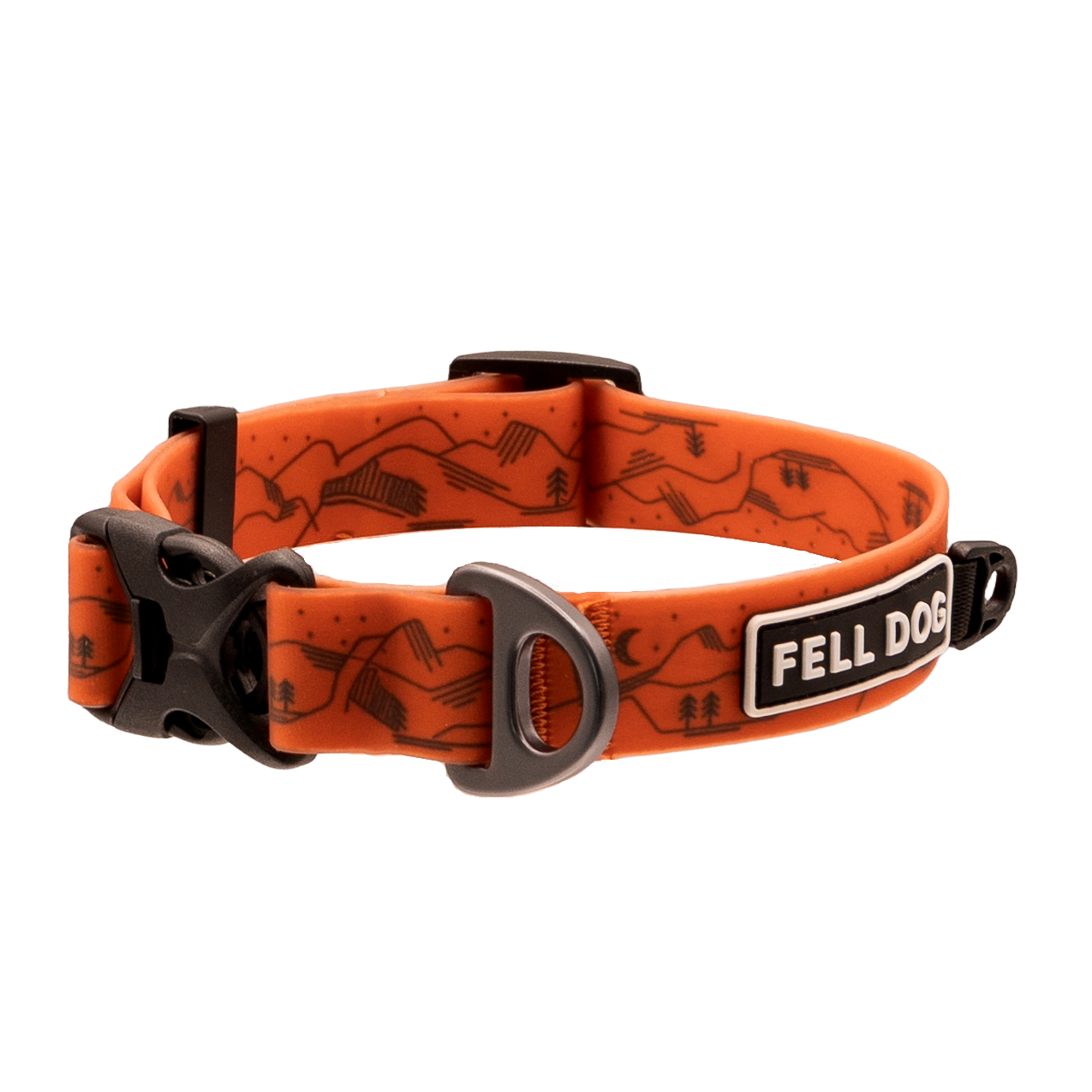 fell dog waterproof dog collar with mountain print