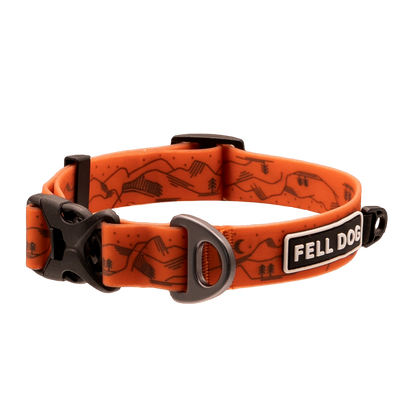 fell dog waterproof dog collar with mountain print