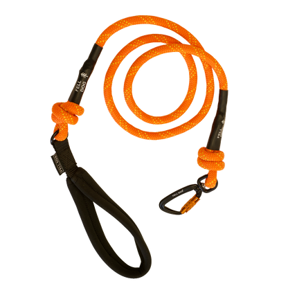 Orange Rope Dog Lead with climbing carabiner hook and fell dog branding