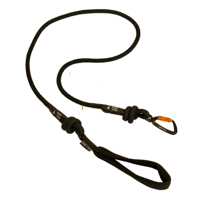 Black rope dog lead with climbing carabiner hook Fell dog branding 